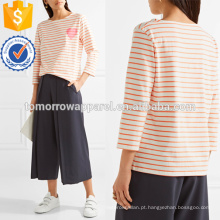 T-shirt de jersey de algodão listrado impresso manufatura atacado moda feminina vestuário (td4112b)